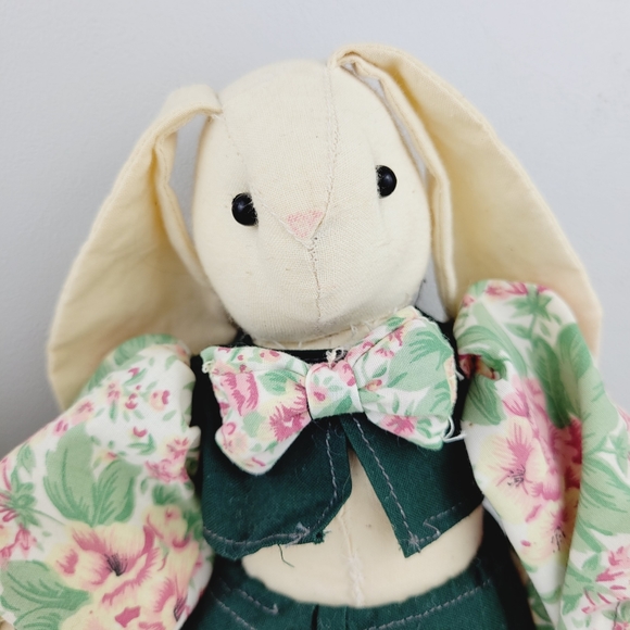 Handmade White Bunny Rabbits with Clothing Easter Shelf Plush Decorative Bunnies - Picture 7 of 15